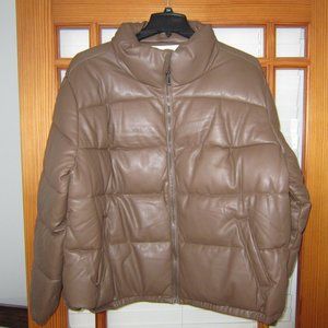 Sebby Faux Leather Puffer Jacket Women's S L XL 3X Brown NEW